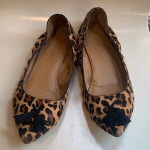J. Crew Leopard Print Pointed Ballet Flats with Black Tassels